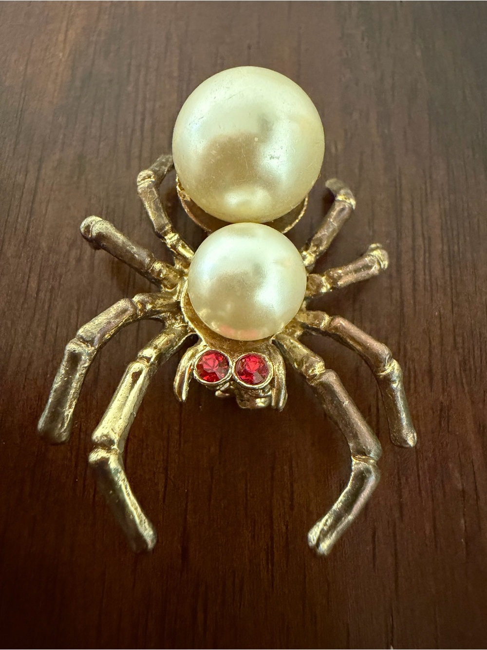 Vintage Gold Tone, Pearl Jelly Belly & Rhinestones Bug Spider Pin Brooch 1.75 in